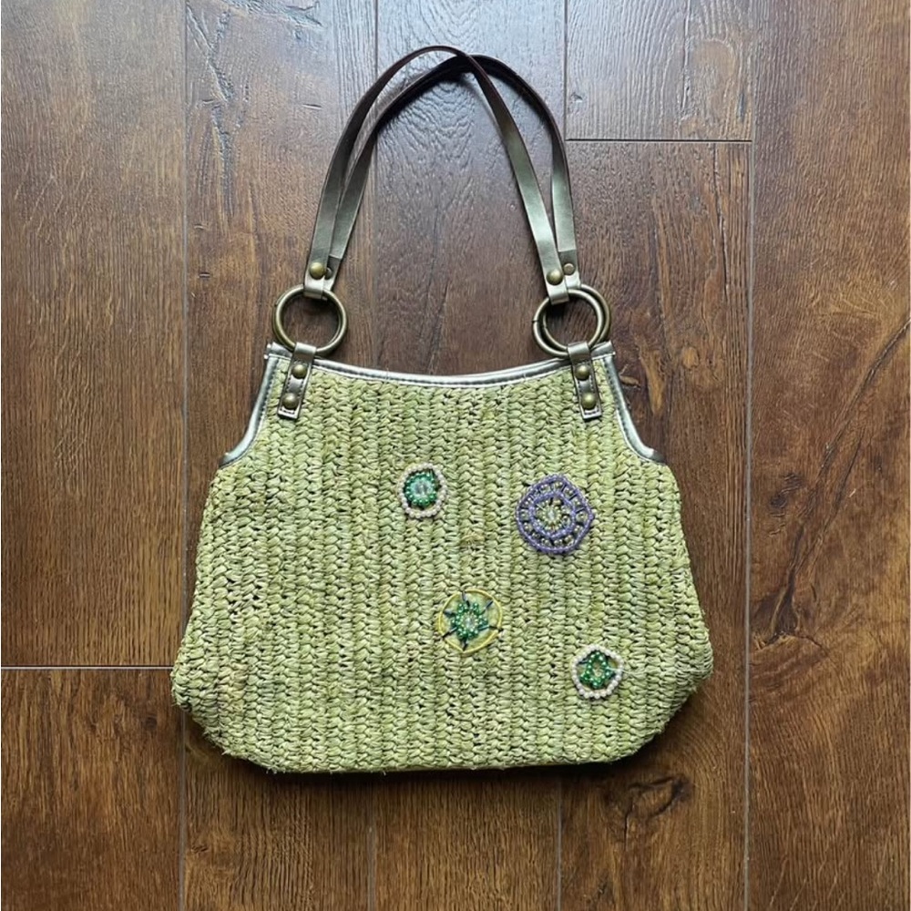 Vintage Y2K 2000s Nine West Woven Beaded Tote Shoulder Bag Purse